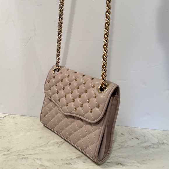 Rebecca Minkoff Studded Quilted Leather shoulder Crossbody Bag Pale Mauve Chain - Picture 11 of 12